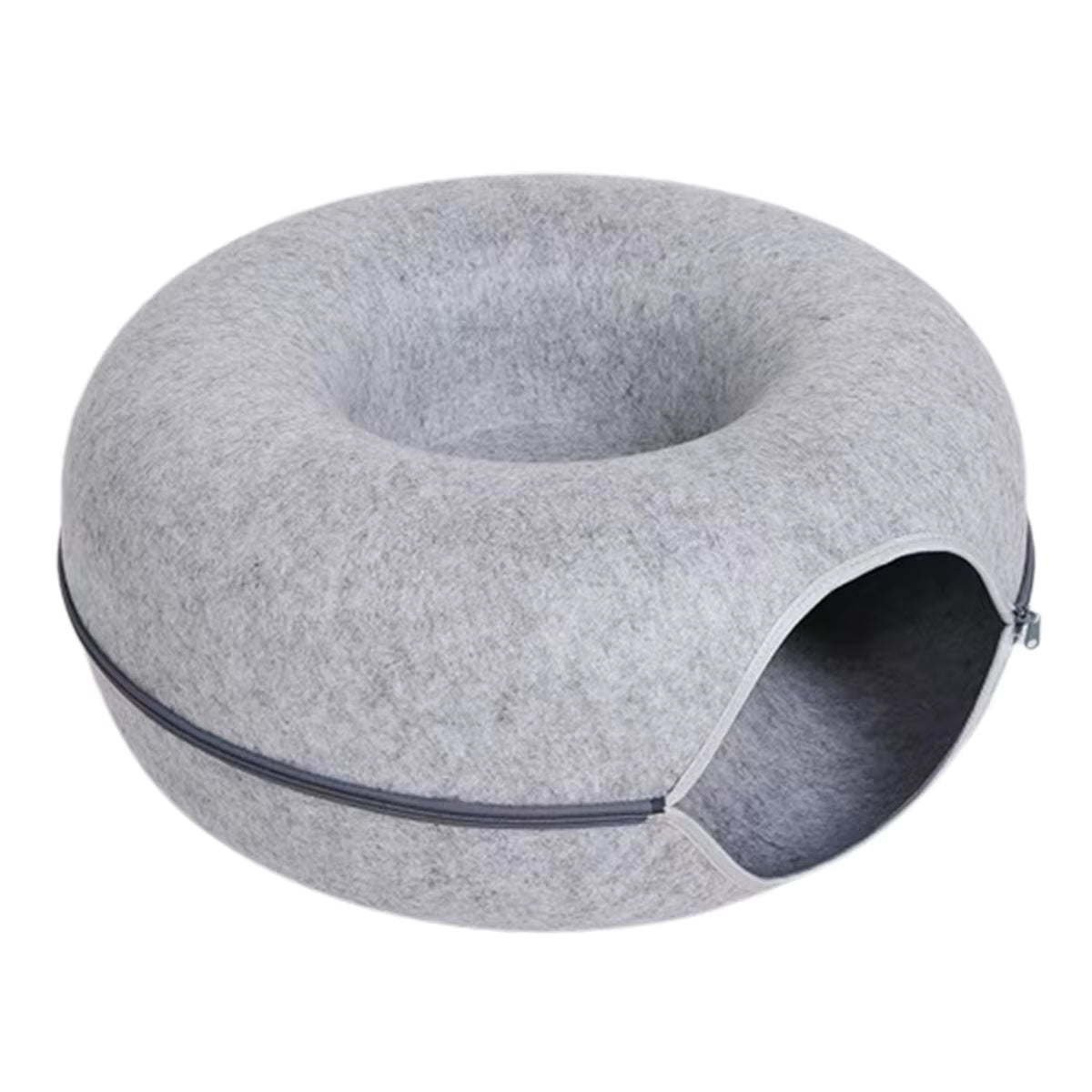 2-in-1 Felt Donut Cat Bed & Interactive Tunnel – Cozy Hideaway with Breather Hole