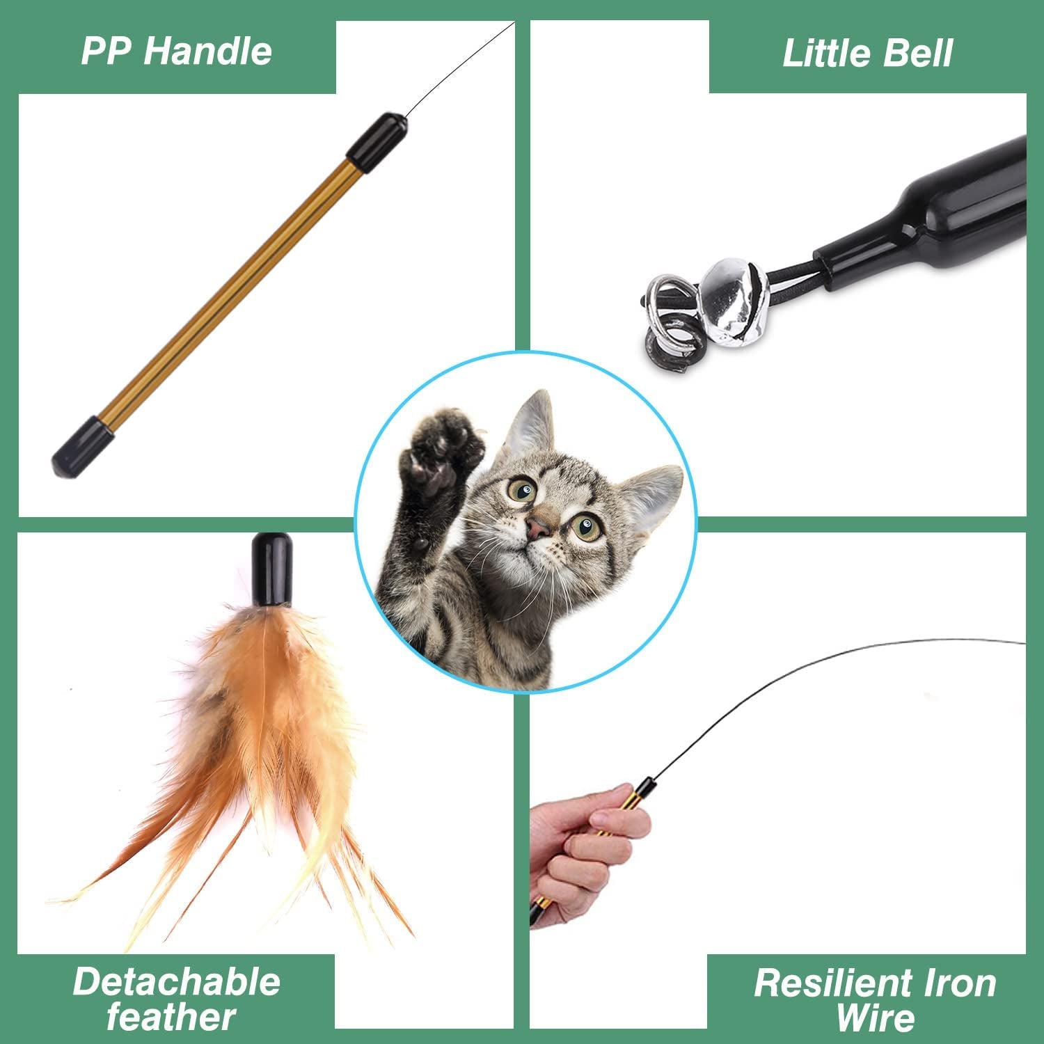 FeatherFly Interactive Cat Toy - 34.5" Wand with Bell & Brown Feather Teaser for Fun Playtime