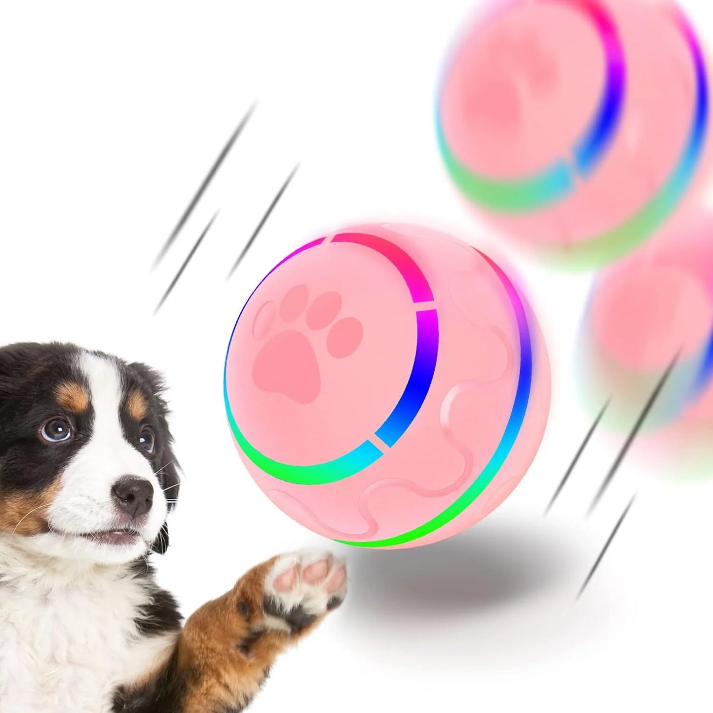 Peppy Interactive Dog Ball – LED Flashing Rolling Toy for Small & Medium Dogs, USB Rechargeable & Motion Activated