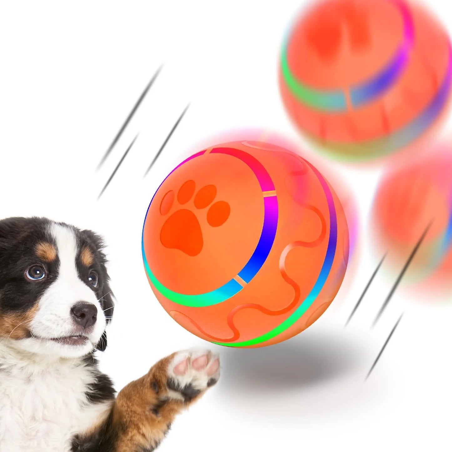 Peppy Interactive Dog Ball – LED Flashing Rolling Toy for Small & Medium Dogs, USB Rechargeable & Motion Activated